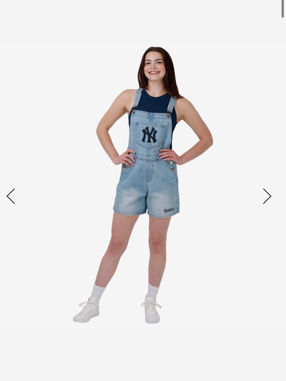 MLB New York Yankees Light Blue Denim Short Overalls with Navy Logo
